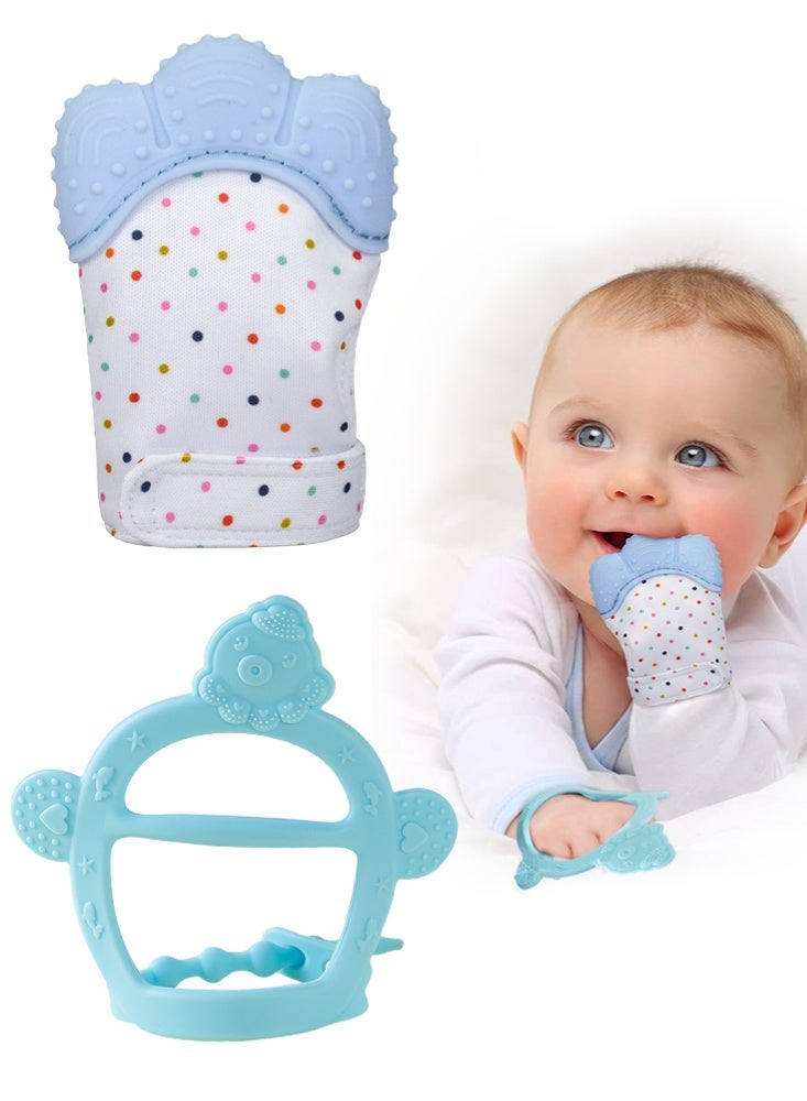 بي بي مور مجموعة تسنين للأطفال من قطعتين (2PCS)، قفاز تسنين من السيليكون + لعبة عضّ للأطفال، قفاز تسكين آلام التسنين للرضّع، قفاز يمنع الخدش، ألعاب تسنين آمنة من السيليكون - Image 1
